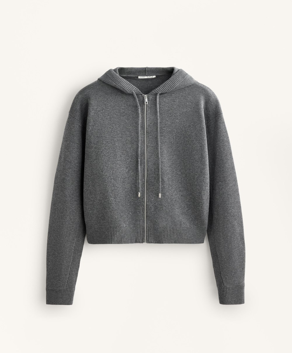 Oysho Вязаная куртка с капюшоном, темно-серый меланж