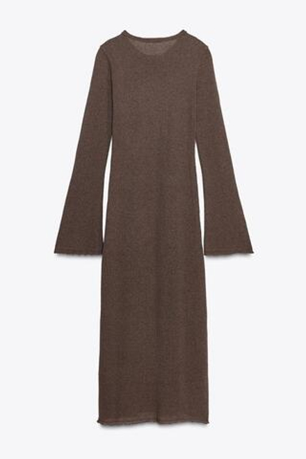 ZARA ДЛИННОЕ ПЛАТЬЕ, ТЕМНО-КОРИЧНЕВЫЙ