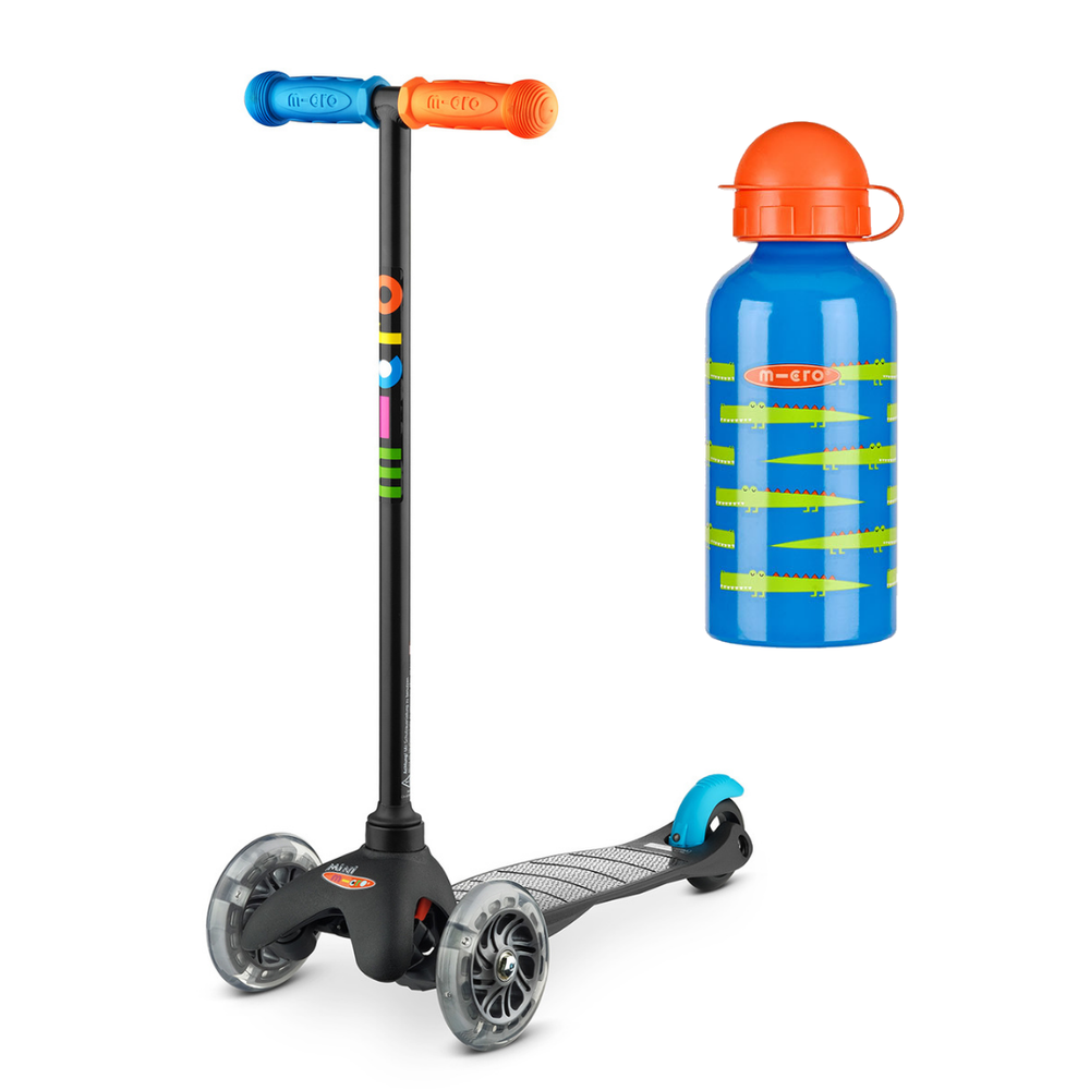 Самокат Mini Micro Limpopo Черный LED + подарок (бутылочка джунгли)_дисконт box