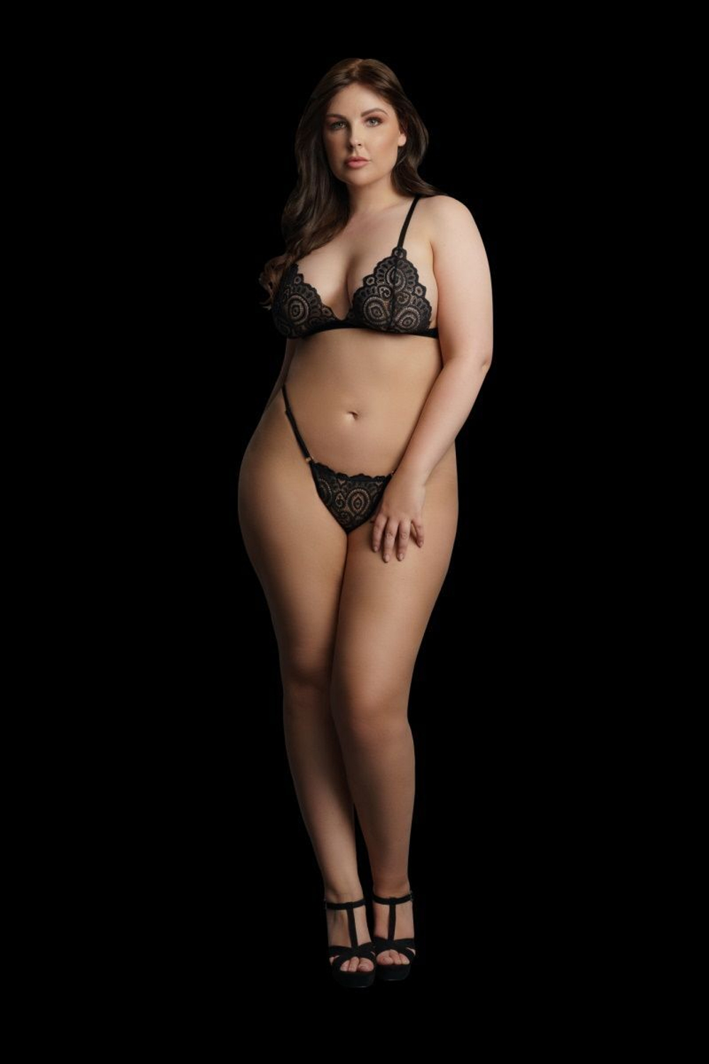 Роскошный комплект белья Magic Lace Velvet Lingerie Set (Размер: XL-XXL-XXXL) (Цвет: черный)