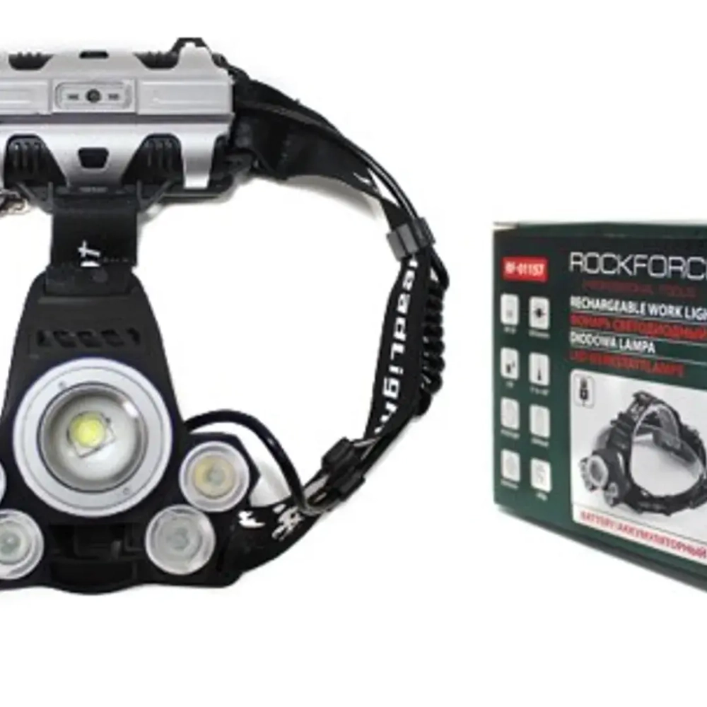 Фонарь светодиодный аккумуляторный налобный(5W LED,500Lm,2000mAh,зарядка12V,время раб.4ч,время заряд.5ч,защита гнезда зарядки,синий/белый/желтый свет) RockForce##Rock FORCE RF-01157