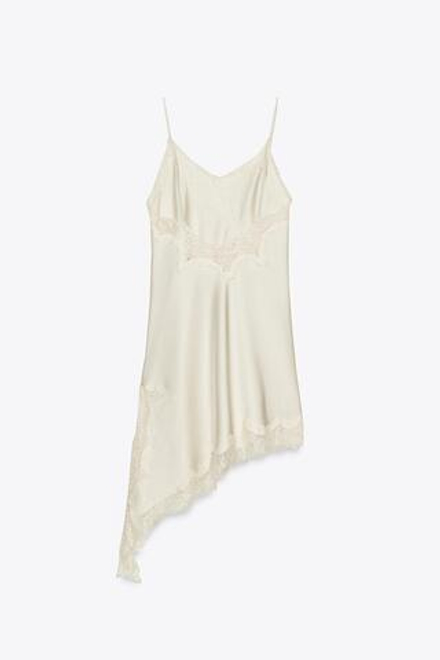ZARA ПЛАТЬЕ АСИММЕТРИЧНОГО КРОЯ С КРУЖЕВОМ — ZW COLLECTION, ЖЕЛТОВАТО-БЕЛЫЙ