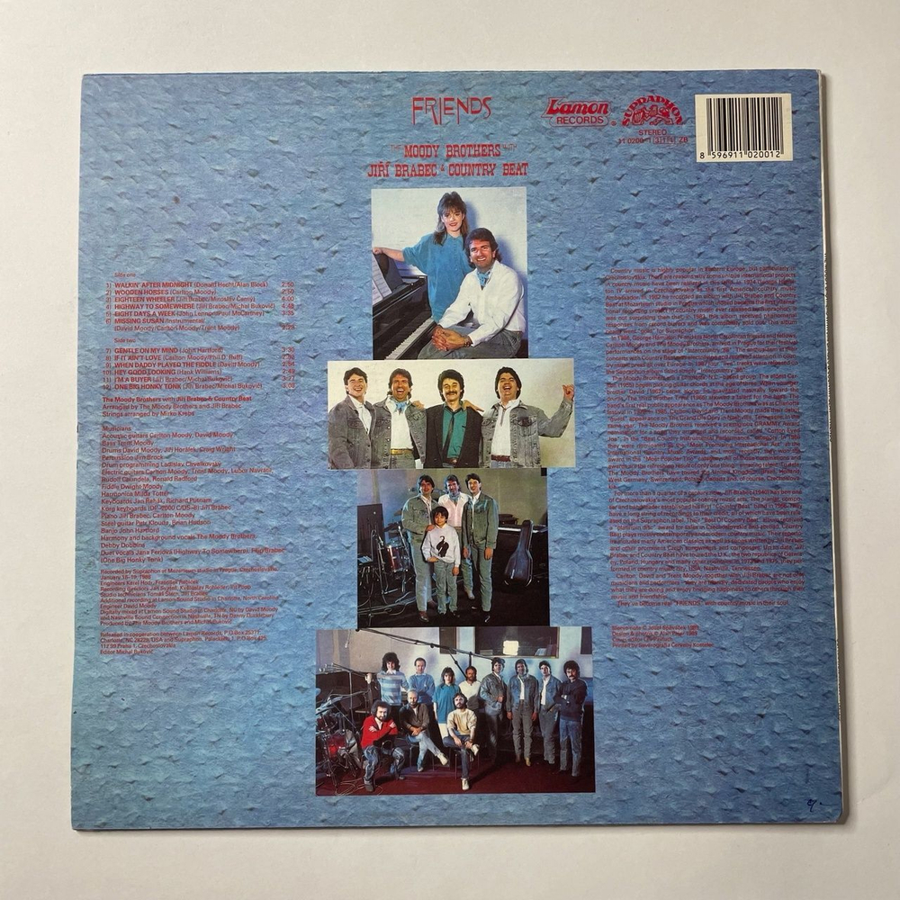 Винтажная виниловая пластинка LP The Moody Brothers With Jiri Brabec and Country Beat Friends (Чехословакия 1989)