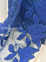 Кружево синее с вышитыми цветами "Лилии" 260 мм