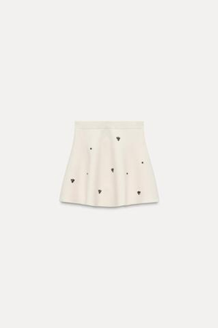 ZARA ТРИКОТАЖНАЯ ЮБКА С БУСИНАМИ И СТРАЗАМИ, ЭКРЮ