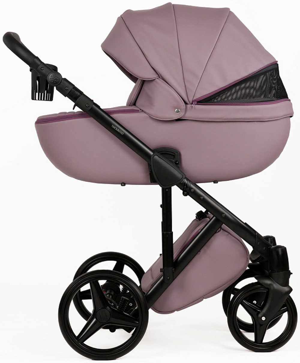 Детская коляска Adamex Luciano Deluxe 2 в 1 Q115-С (СИРЕНЬ ПУДРА 100% КОЖА+ЧЕРНАЯ РАМА)