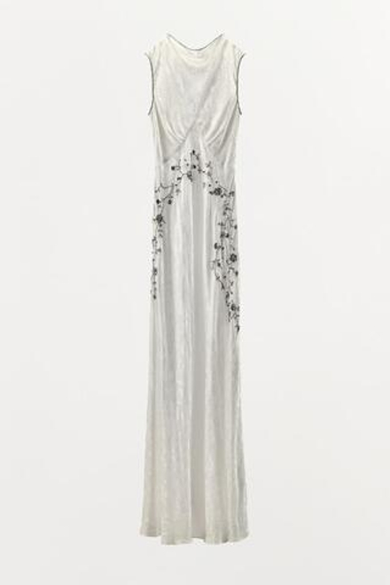 ZARA ЖАККАРДОВОЕ ПЛАТЬЕ С БУСИНАМИ И ПАЙЕТКАМИ, ЭКРЮ