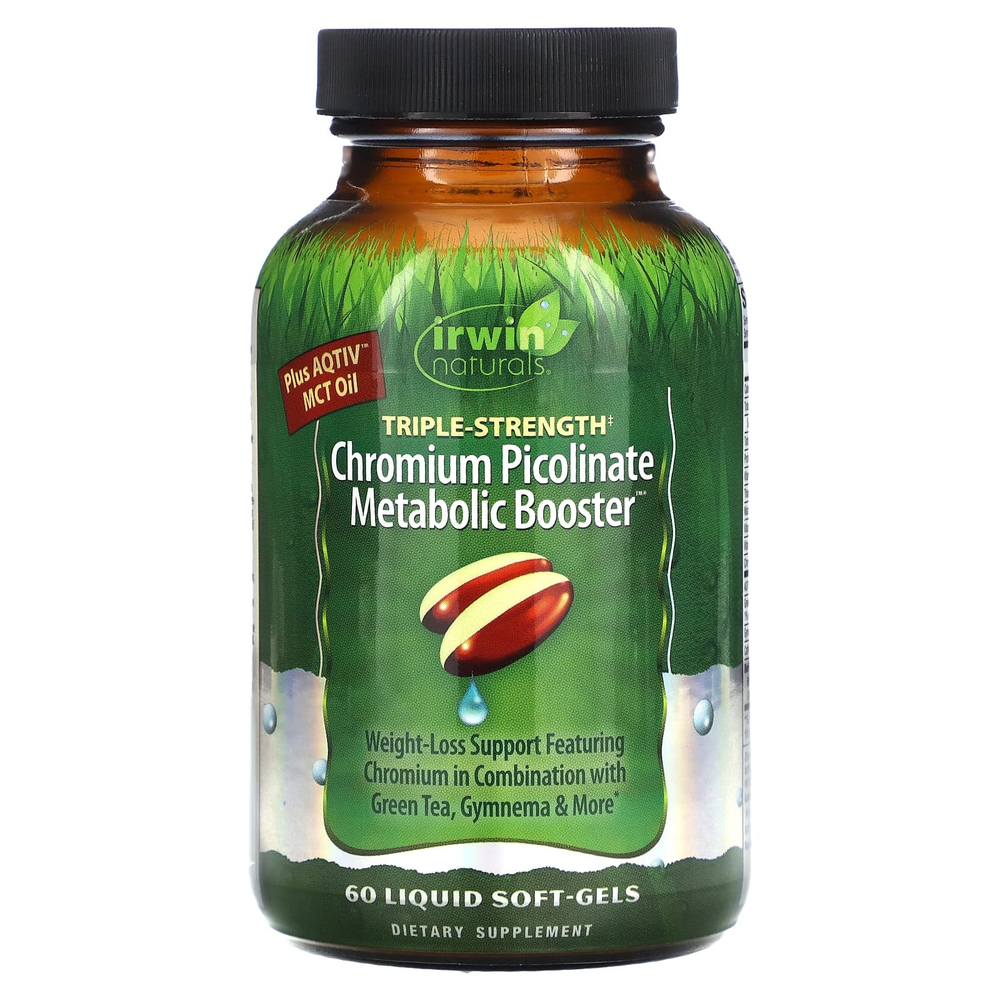 Irwin Naturals, Усилитель метаболизма пиколината хрома тройной силы, 60 мягких таблеток