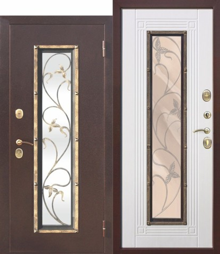 Входная металлическая дверь со стеклопакетом Плющ Белый ясень