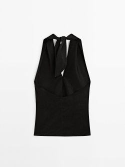 Massimo Dutti Топ с V-образным вырезом и горловиной халтер, черный