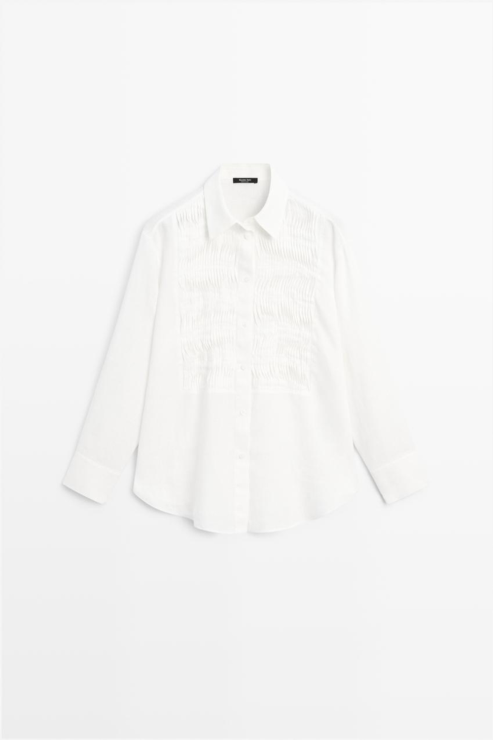 Massimo Dutti Рубашка из 100% льна с декоративной отделкой на груди, белый