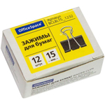 Зажимы для бумаг черные 12шт. 15мм. коробка (Спейс)