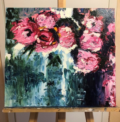 Картина маслом на холсте "Пионы" 45х50 см. Деревянный подрамник. Художник Наталия Осадчук