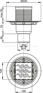 Сливной трап AlcaPlast APV202 105 x 105/50/75