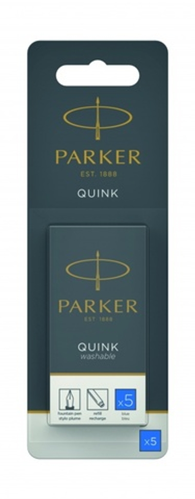 Картридж с смываемыми чернилами для перьевой ручки Parker "Cartridge Quink", Washable Blue, упаковка из 5 шт. в блистере