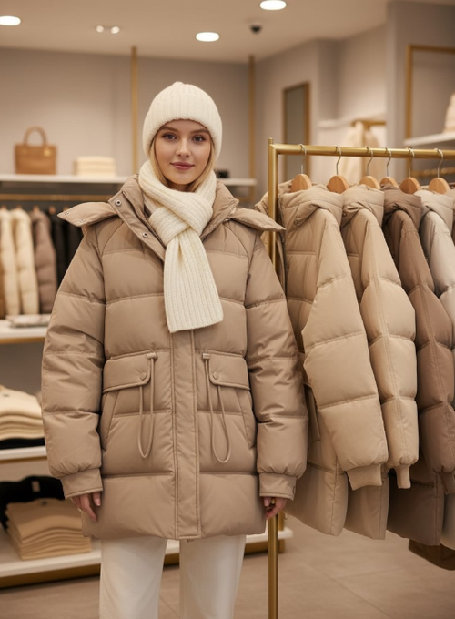 Оптом зимний пуховик коричневый 42-52