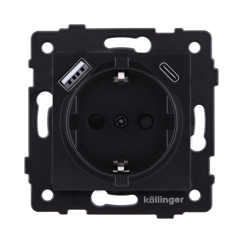 Розетка штепсельная SCHUKO 16A/250 В с USB A+C 20W, черный матовый Kollinger REA-004BM для Aspekt, Eleganz, Reflex