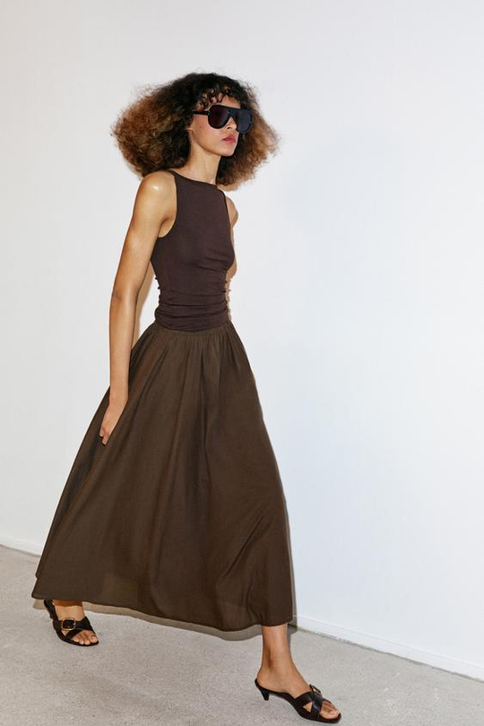 ZARA ЮБКА-НАКИДКА МИДИ, КОРИЧНЕВЫЙ