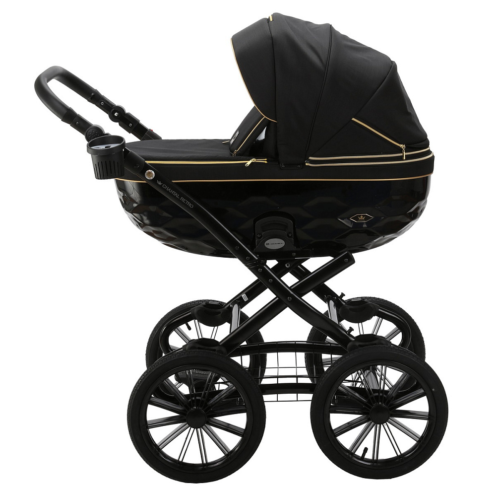 Детская коляска Adamex Chantal Retro 2 в 1 C1-A (ЧЕРНЫЙ+ЗОЛОТЫЕ МОЛНИИ)