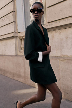 ZARA БЛЕЙЗЕР ИЗ СМЕСОВОГО ЛЬНА С ПОДВЕРНУТЫМИ РУКАВАМИ, ЧЕРНЫЙ