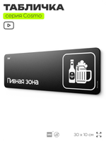 Табличка Пивная зона, шуточная прикольная табличка на дверь и стену черная, для офиса и дома, серия COSMO FUN, 30х10 см, Айдентика Технолоджи