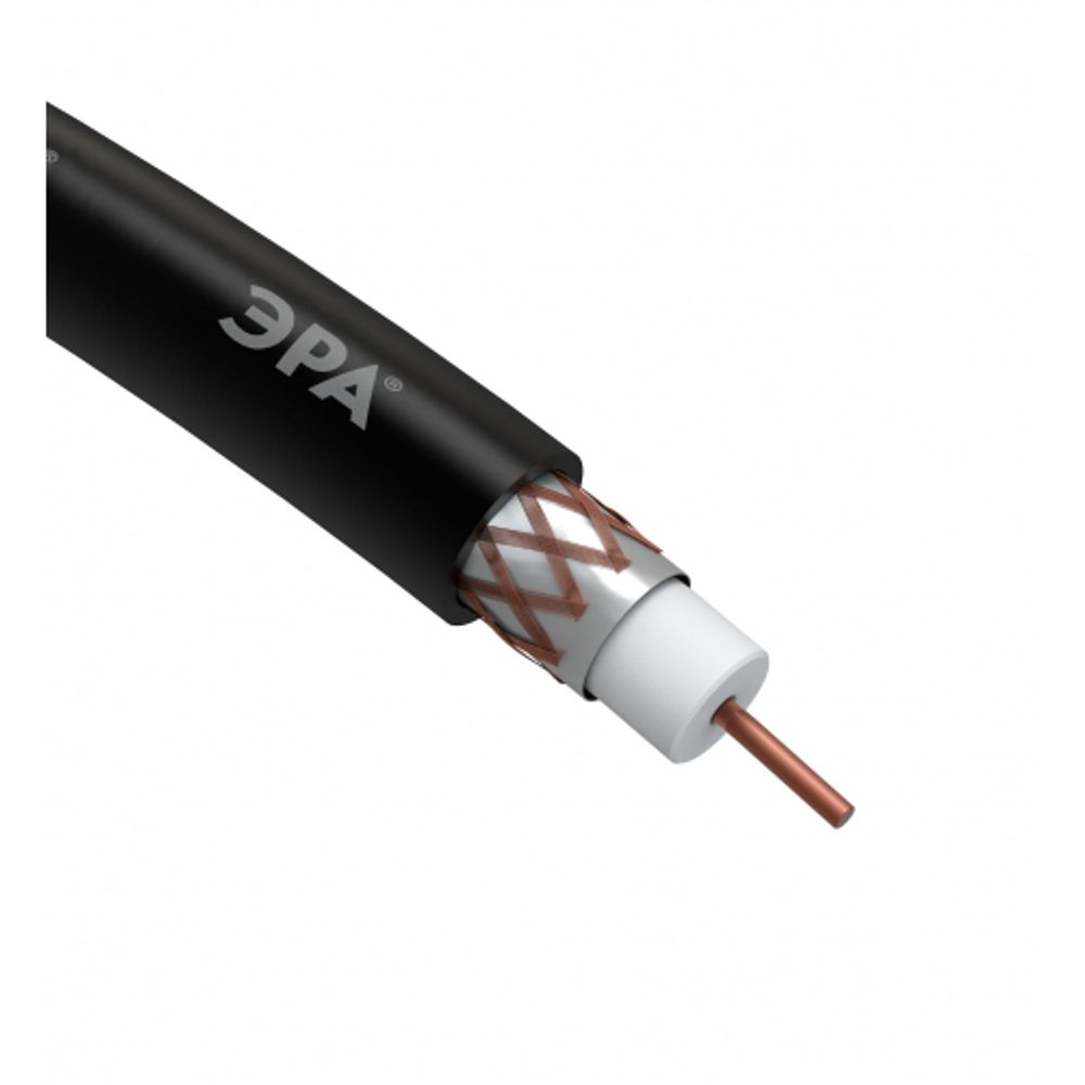 ЭРА Кабель коаксиальный RG-6U, 75 Ом, Cu/(оплётка Cu 64%), PE, цвет чёрный, бухта 100 м | 