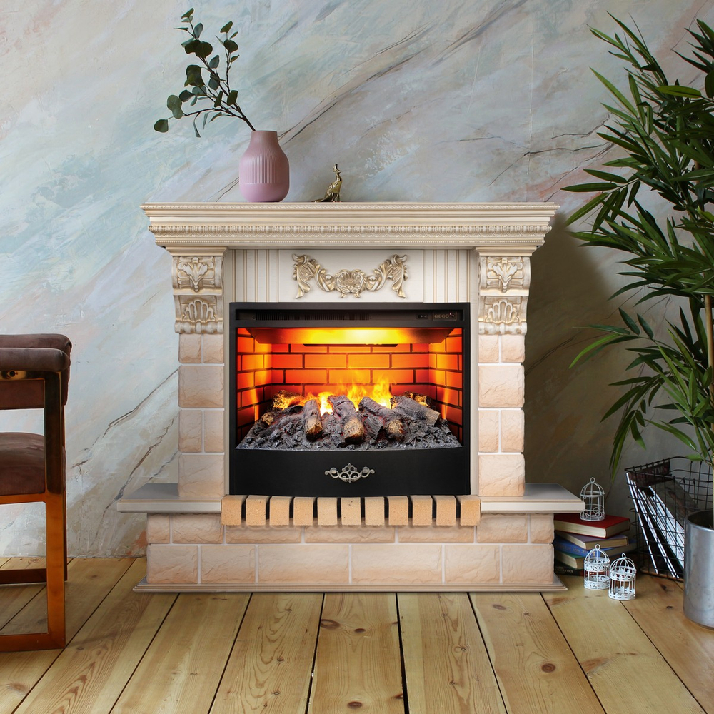 Электрокамин RealFlame Gracia 24/25,5 WT белый дуб с золотой патиной с очагом 3D Firestar 25,5