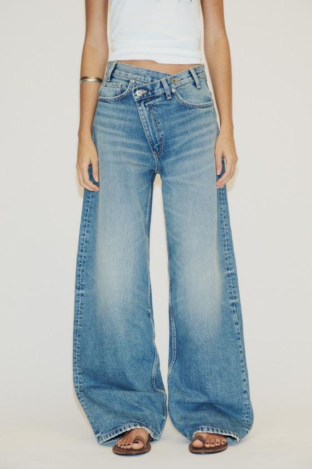 ZARA ДЖИНСЫ TRF WIDE LEG С ПЕРЕКРЕСТНОЙ ТАЛИЕЙ И ВЫСОКОЙ ПОСАДКОЙ, СИНИЙ