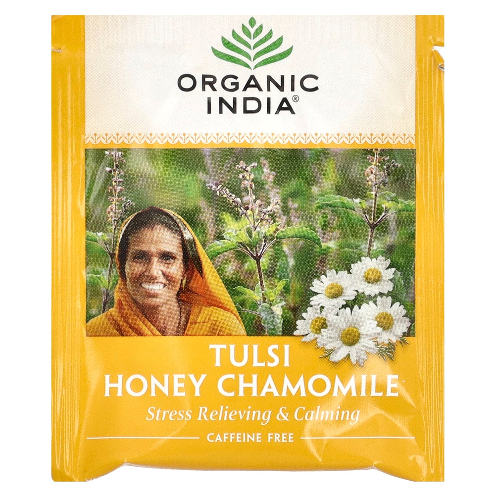 Organic India, Чай с тулси, медом и ромашкой, без кофеина, 18 пакетиков, 30,6 г (1,08 унции)