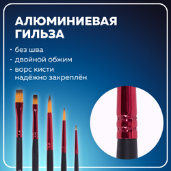 Кисти BRAUBERG PREMIUM, набор 5 шт. (синтетика, круглая № 1, 3, 5, плоская № 5, 8), блистер, 201024