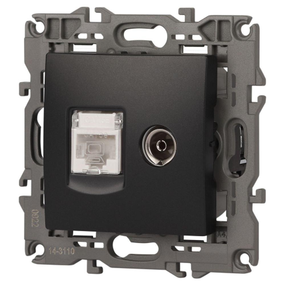 Розетка ЭРА Elegance 14-3110-05 RJ45+TV IP20 антрацит