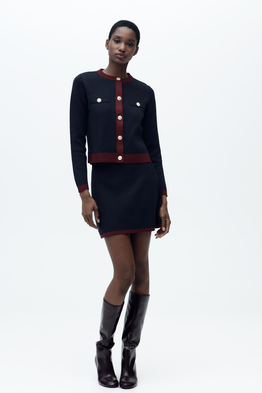 ZARA КАРДИГАН С ЗОЛОТИСТЫМИ ПУГОВИЦАМИ, МОРСКОЙ/ТЕМНО-СИНИЙ