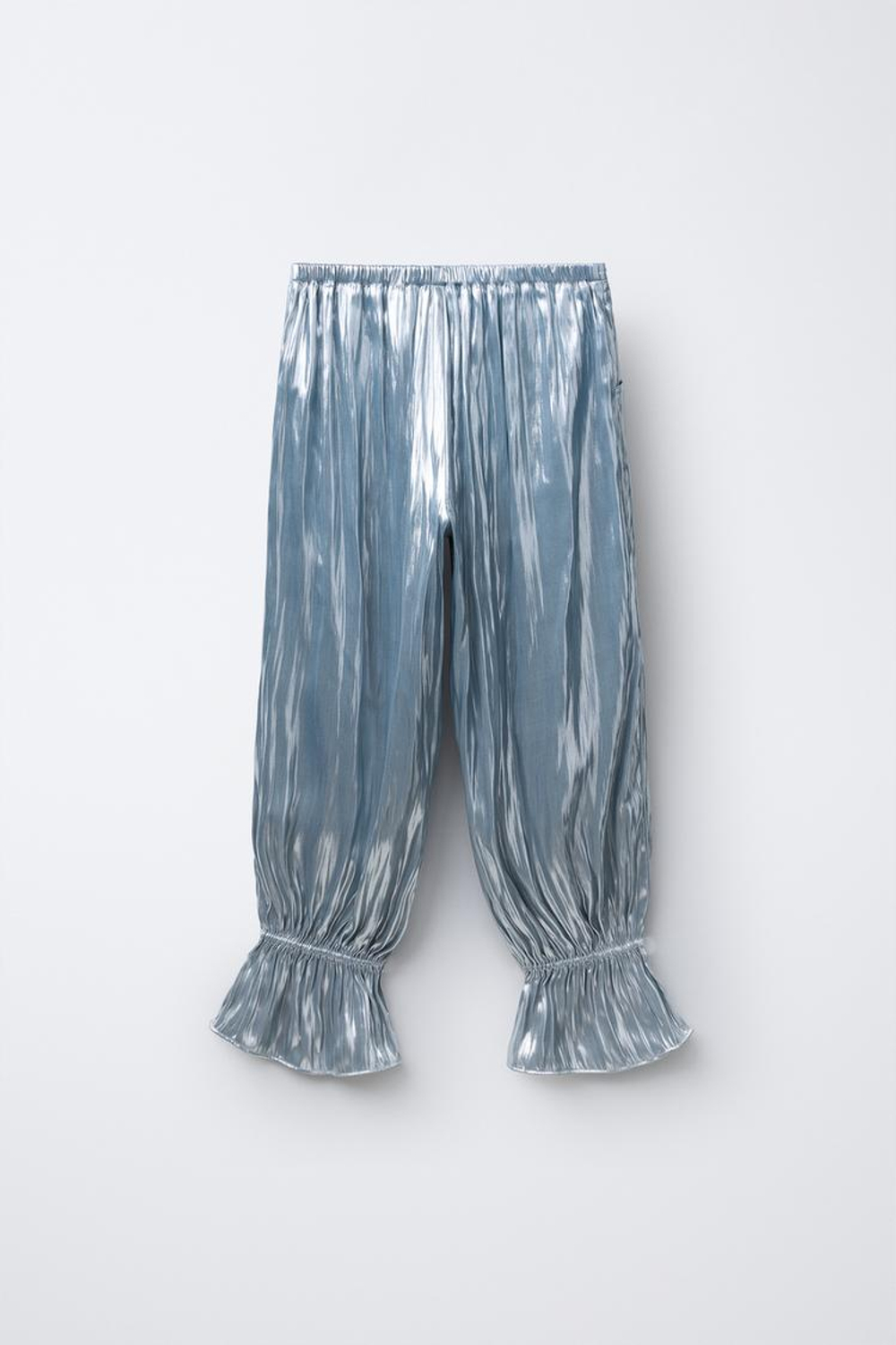 ZARA БРЮКИ С ЭЛАСТИЧНЫМ ПОЯСОМ И ОБОРКАМИ, СЕРЕБРИСТЫЙ