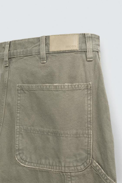 ZARA БРЮКИ КАРГО С ЭФФЕКТОМ ПОТЕРТОСТИ, СВЕТЛО-ЗЕЛЕНЫЙ