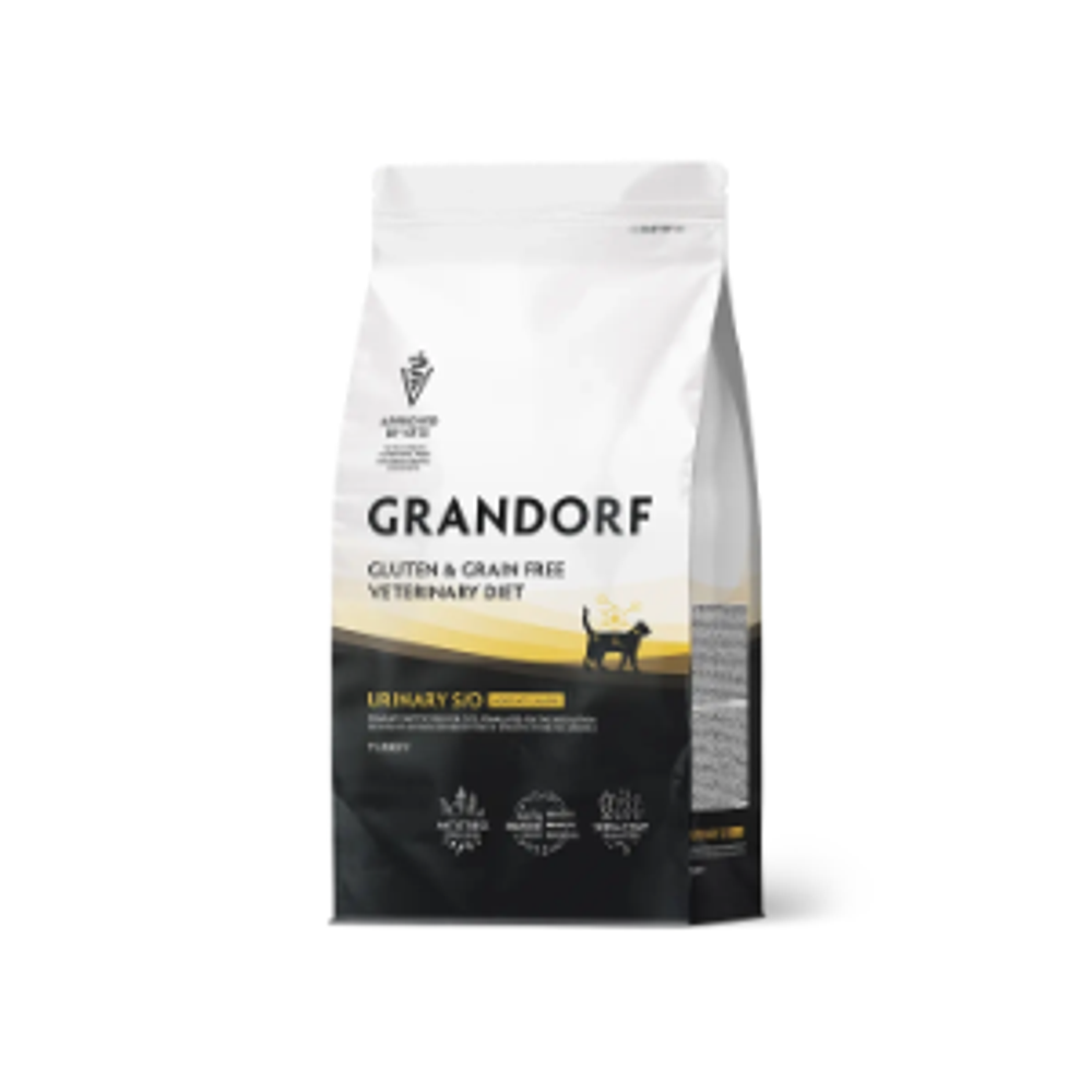 Сухой корм GRANDORF VETERINARY DIET Cat URINARY S/O MODERATE CALORIE Полнорационный диетический корм для кошек склонных к набору веса, при мочекаменной болезни, индейка 2кг