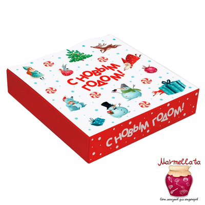 Упаковка для 16 конфет с обечайкой с окном НОВОГОДНИЙ ПЕРЕПОЛОХ