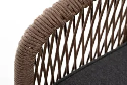 "Канны" диван 2-местный плетеный из роупа, каркас алюминий белый, роуп коричневый круглый, ткань серая