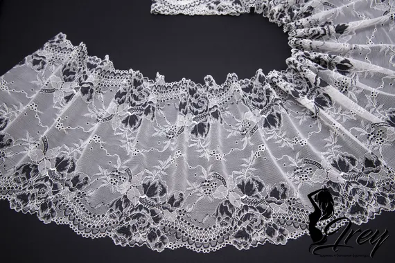 03-210 ОПТ Кружево эластичное 22 см, айвори/черный