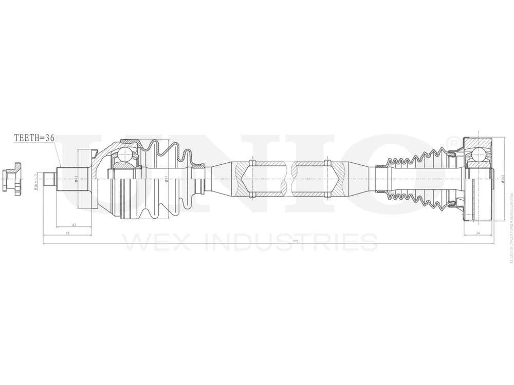 Привод в сборе передний правый UNIO CVJ-10069
