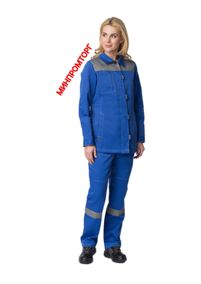 Костюм женский Весна-1 СОП NEW (тк.Смесовая,210) брюки, васильковый/серый