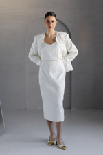 Юбка из твида миди молочная с цветами