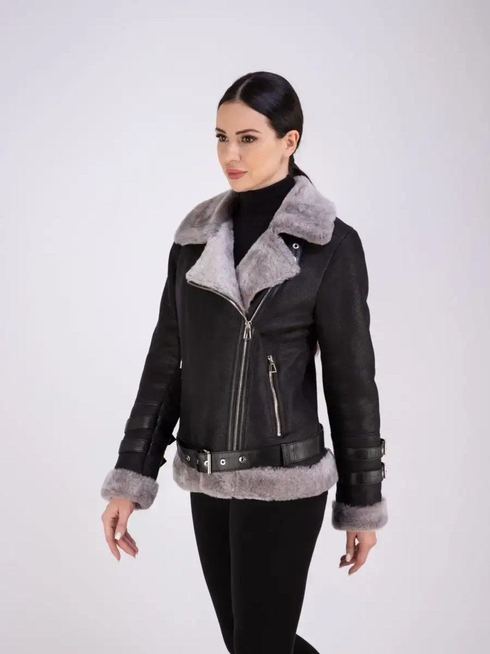 Дубленка авиатор женская натуральная короткая зима Турция