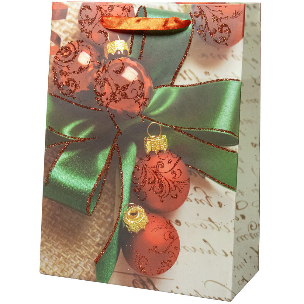 Пакет подар. бум. новогодн. 31*40*12см 210гр/м "Ёлочные шарики" 4 дизайна, глиттер, 1 дизайн в уп