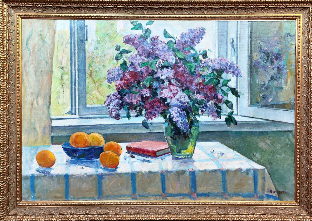 Картина Цветковой В.П. "Натюрморт с сиренью" холст/масло 150х100
