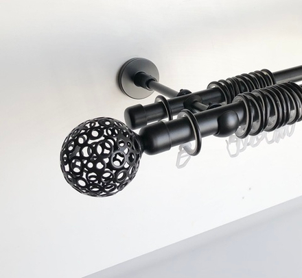 Карниз кованый для штор Шар ажурный d20/16 двухрядный, цвет черный матовый