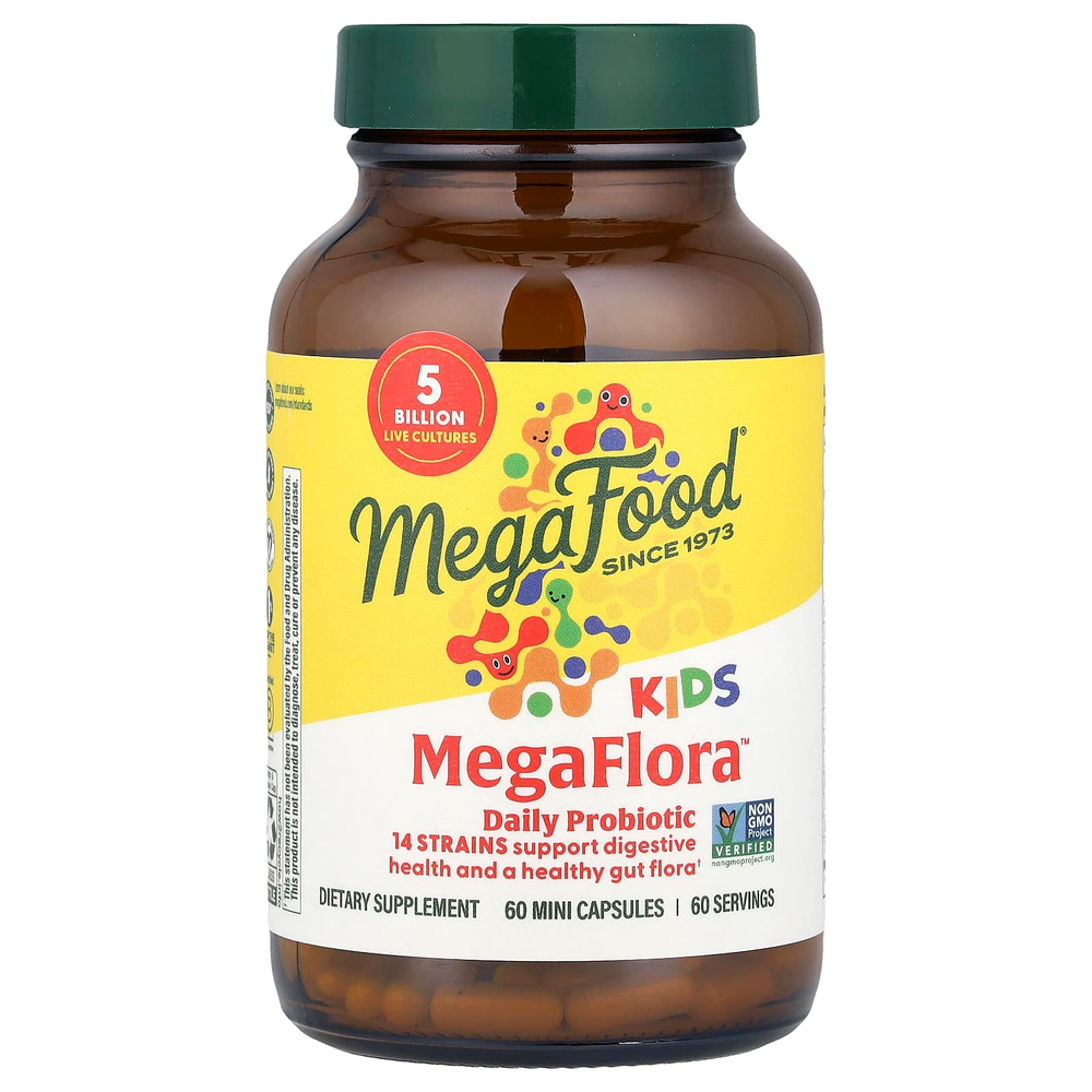 MegaFood, MegaFlora™, пробиотик для ежедневного приема, 5 млрд КОЕ, 60 мини-капсул