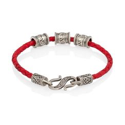 Браслет гайтан красный 3 мм с тремя рунами Феху Мельхиор