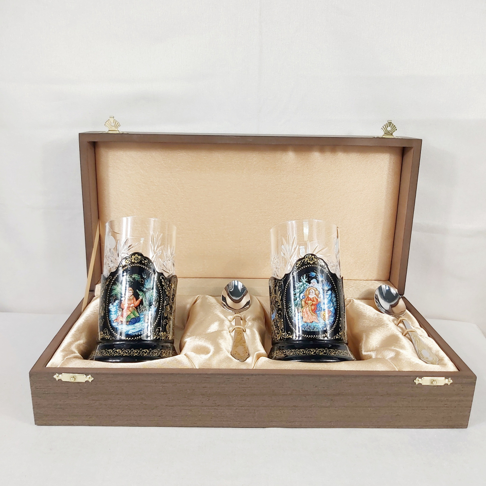 Чайный набор подстаканников (Ручная роспись Палех) №11