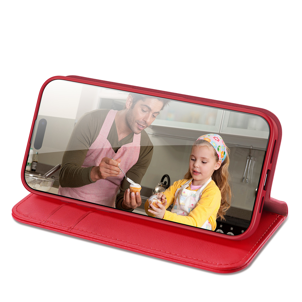 Чехол книжка из натуральной кожи красного цвета для iPhone 17 Pro Max, серия Hivo Series Case (защита RFID) от Dux Ducis