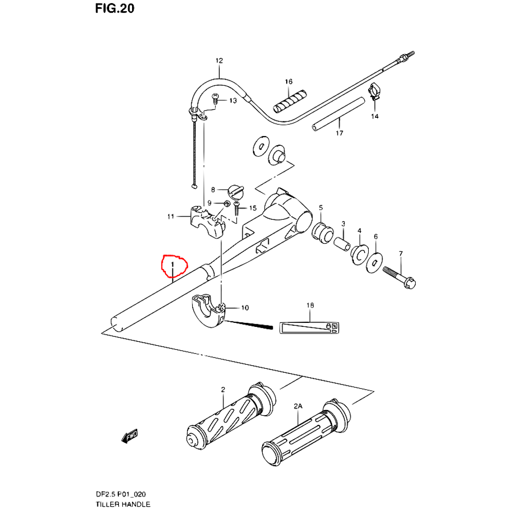 Suzuki 63111-97J20-0EP0 Рукоятка управления DF2.5  (черный) Оригинал